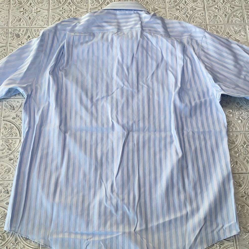 Pronto Uomo Couture Mens 17 34/35 Light Blue Striped Dress Shirt Non Iron L - Picture 6 of 8